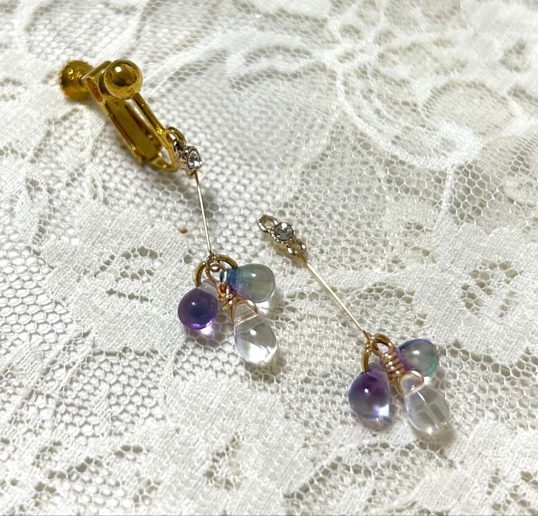 «947»◤完売◢クリア鈴丸ドロップビーズ*グラデーション*淡いパープルが美しい