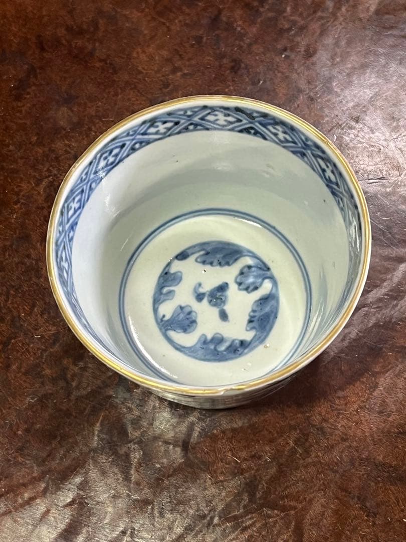 蕎麦猪口　そばちょこ　色絵　草花　あざみ　無傷完品　大振り　そば猪口　古伊万里