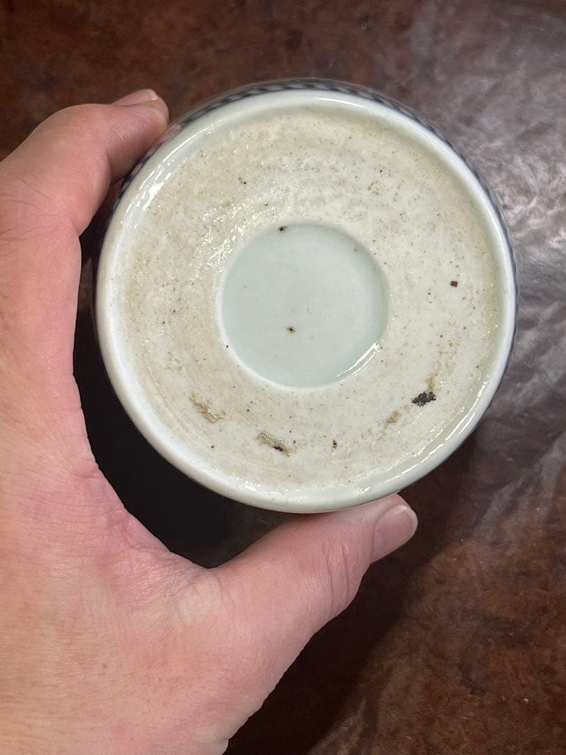 蕎麦猪口　そばちょこ　色絵　草花　あざみ　無傷完品　大振り　そば猪口　古伊万里