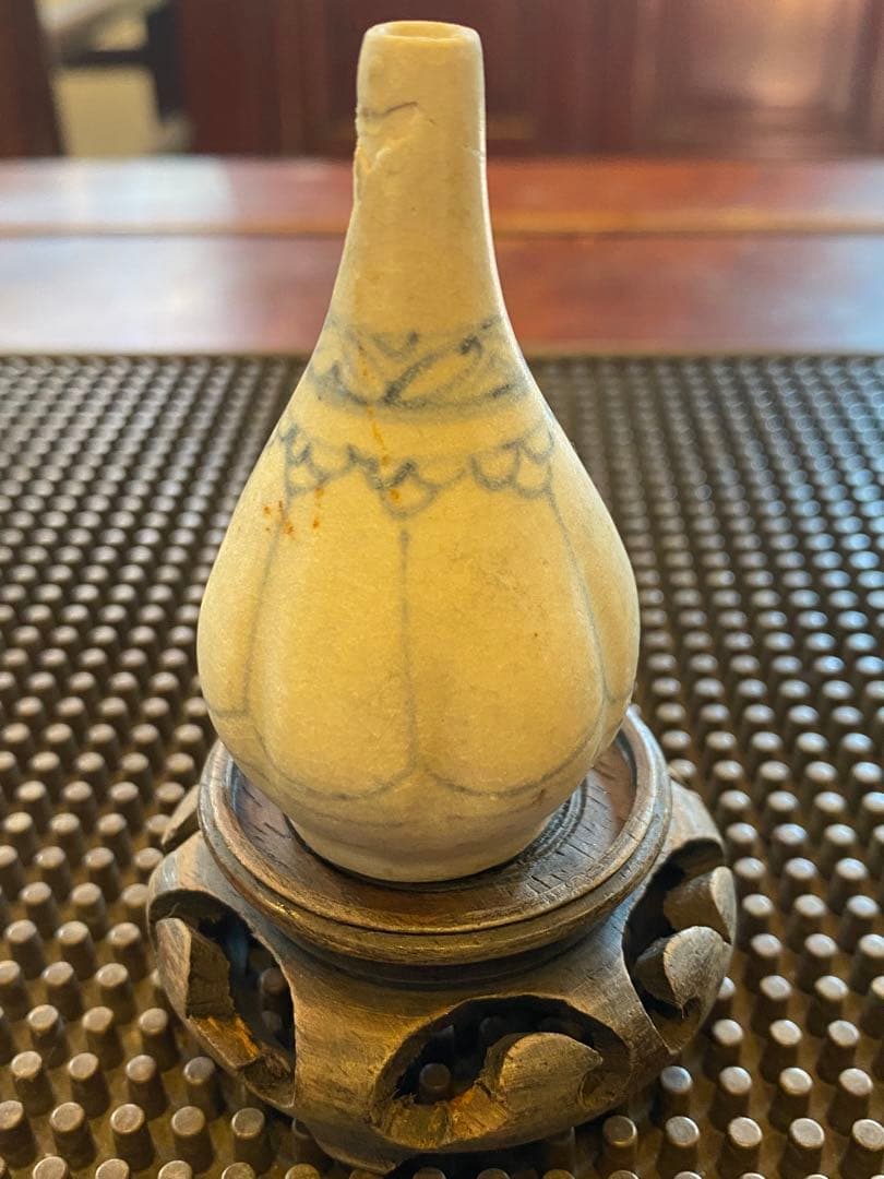 安南焼・アナミス　ミニ染付花器　　　鑑賞台付　 一輪挿し　ヴィンテージ　　レア