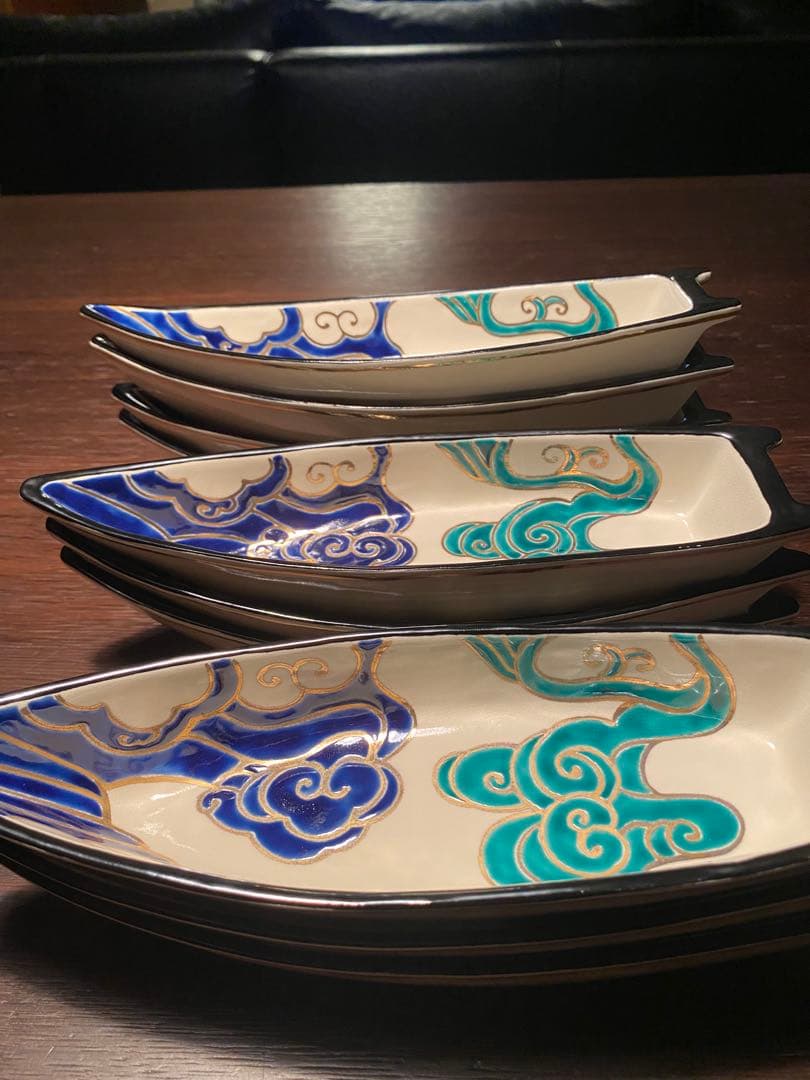 清水焼向付　仁清流水舟形向付10 客　新品未使用　京焼