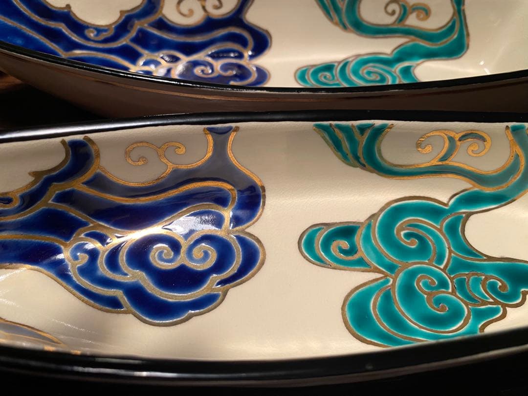 清水焼向付　仁清流水舟形向付10 客　新品未使用　京焼