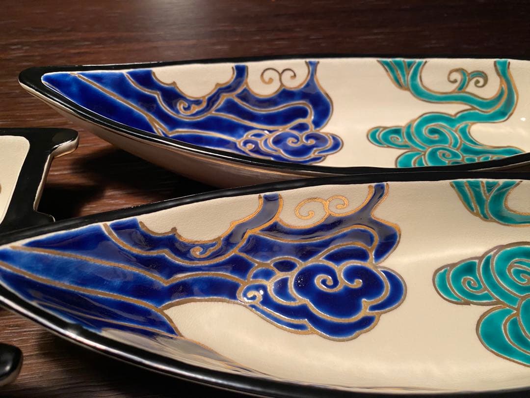 清水焼向付　仁清流水舟形向付10 客　新品未使用　京焼