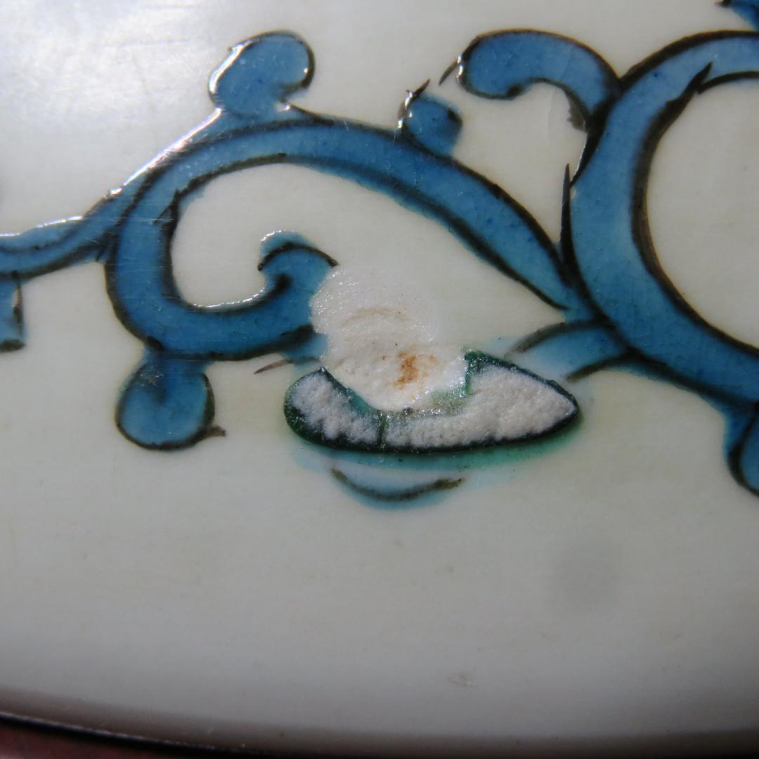 九谷 大皿 色絵付 鳥 幾何学 花唐草 明治 大正