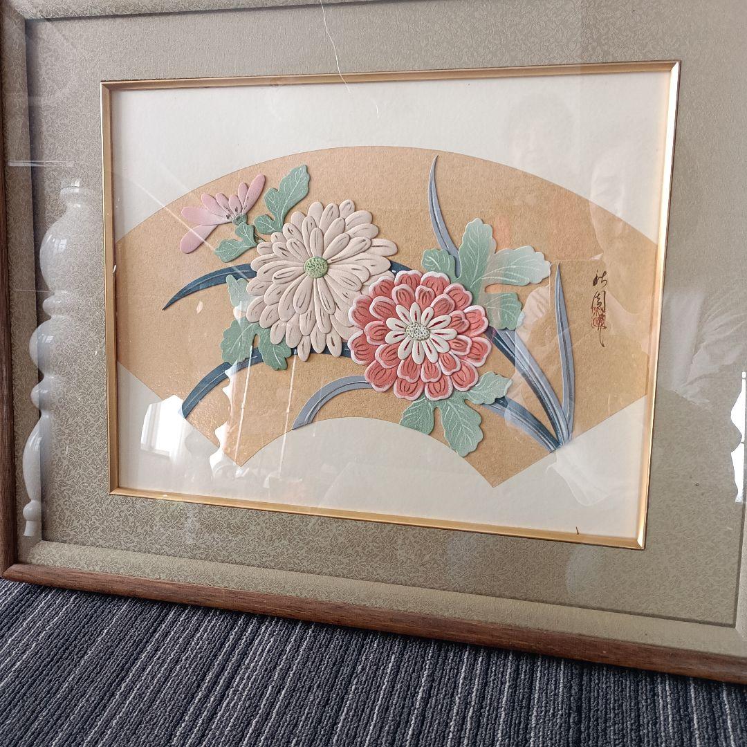​【引越し大処分】伝統工芸 押し絵 3枚 鷺娘/美人画/菊 額装 豪華セット