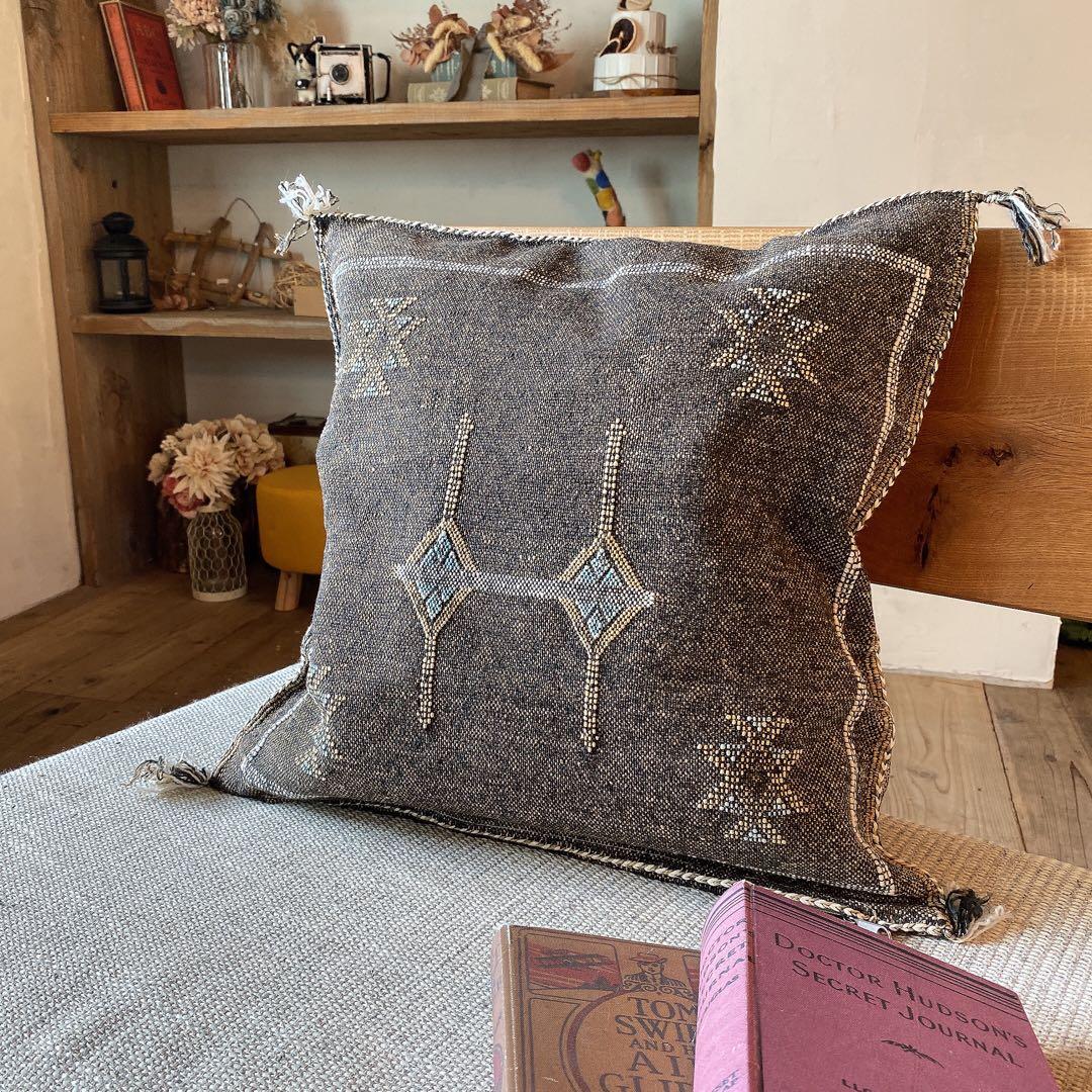 モロッコ製 カクタスシルク サブラ クッションカバー 約48×48cm