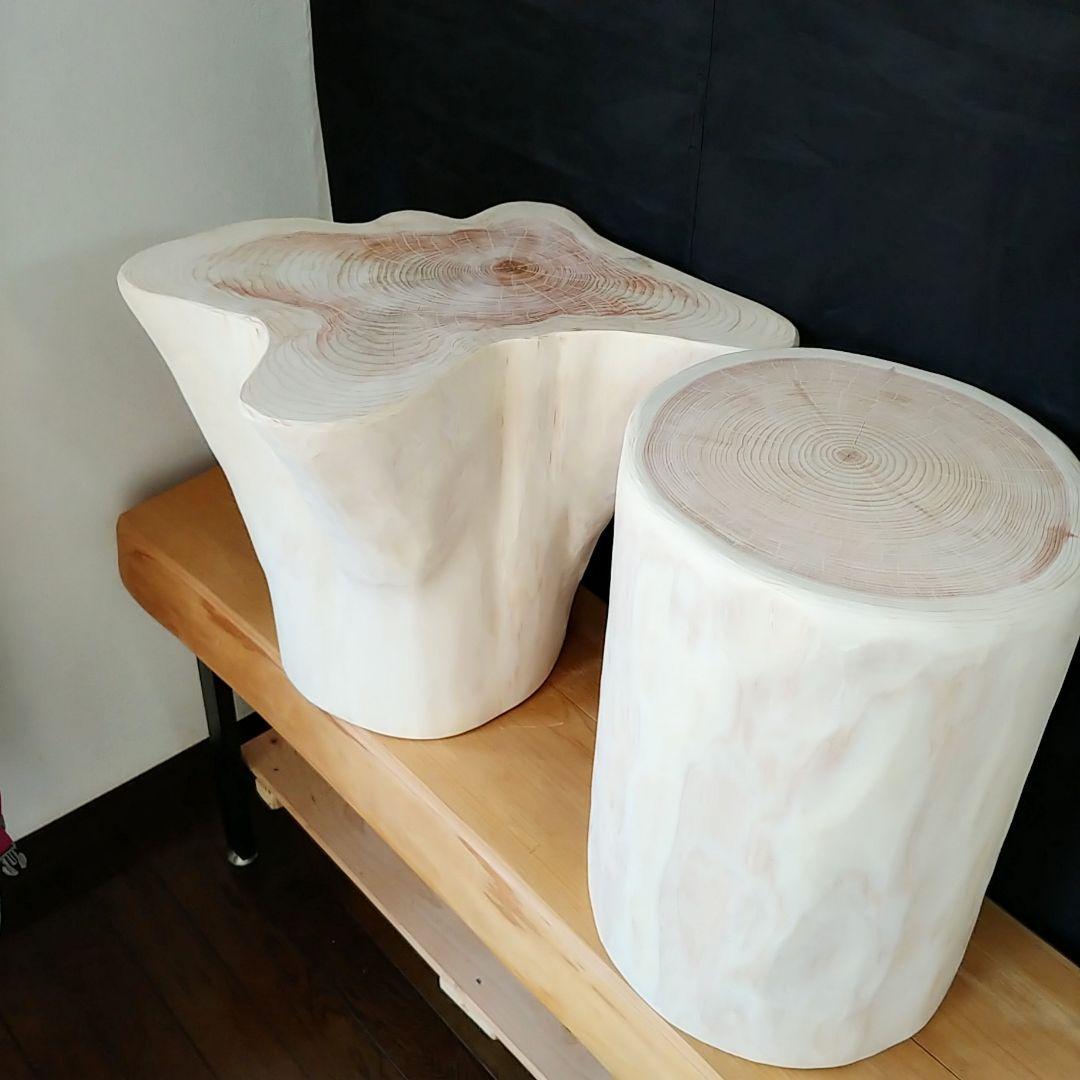丸太スツール　丸太サイドテーブル　ヒノキ