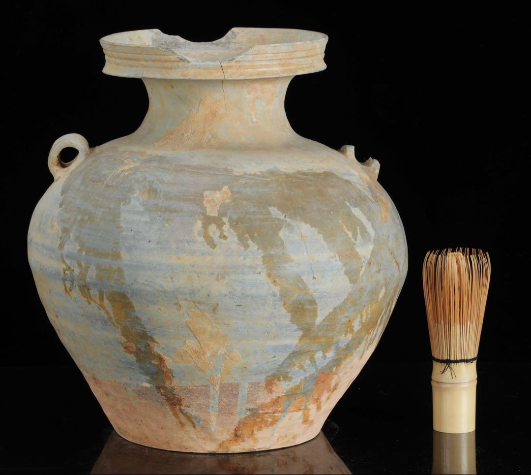 鎌倉時代 古瀬戸 灰釉双耳壺 高さ25.5cm 古陶 壺 花器 古美術 骨董品