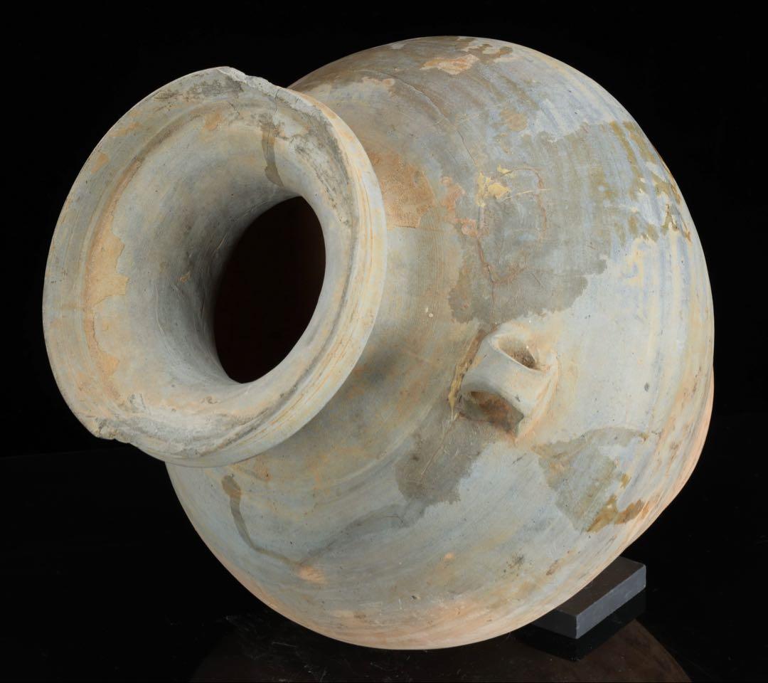 鎌倉時代 古瀬戸 灰釉双耳壺 高さ25.5cm 古陶 壺 花器 古美術 骨董品