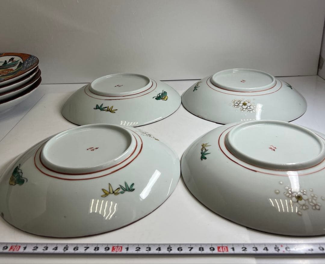 名工　九谷庄三　青九谷山水人物画八寸皿10枚　直径約24㎝　東Y8-0312⑥