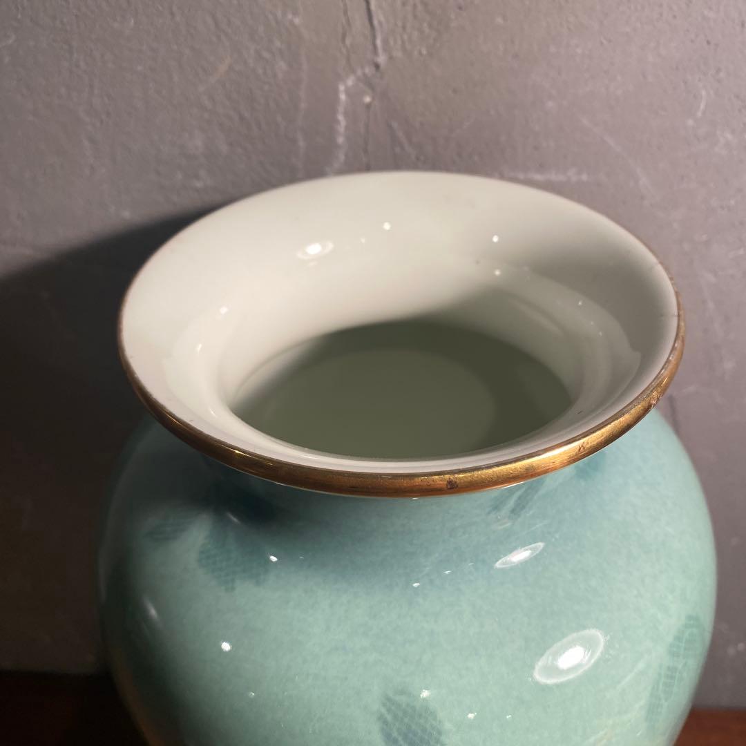 有田焼 深川製磁 彩色磁絵 ローズ 祭型洋花生 花瓶 金彩 花器 共箱