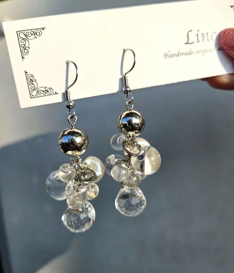 SALE クリアピアス じゃらじゃら シルバーピアス 鈴丸ビーズ 透明
