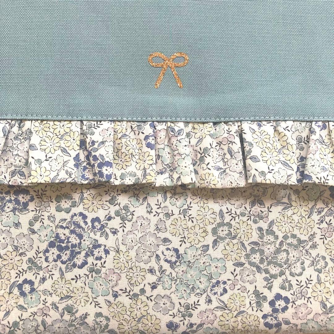 花柄フリルレッスンバッグ　フレンチブルー　　両面フリル　ハンドメイド