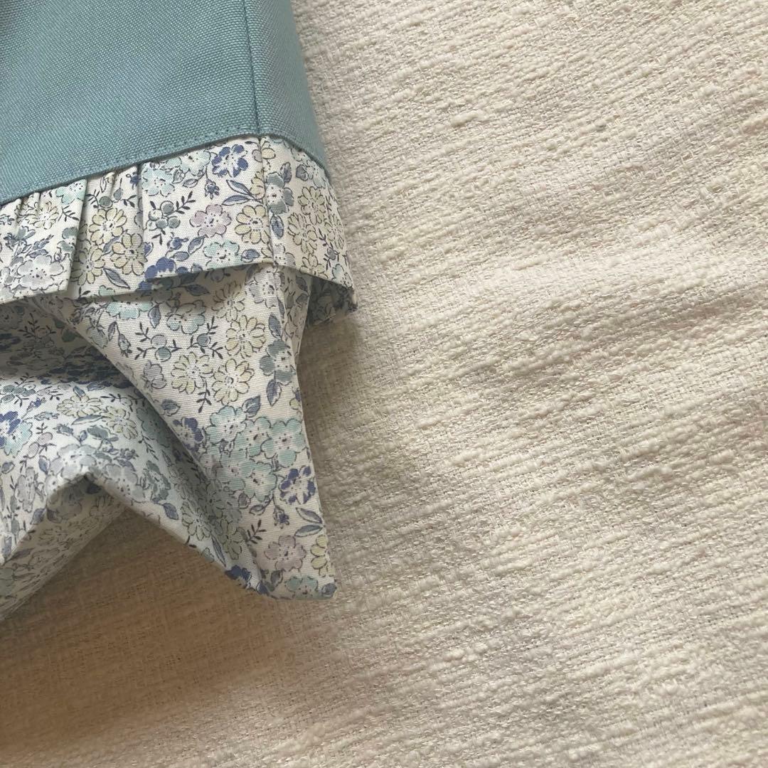 花柄フリルレッスンバッグ　フレンチブルー　　両面フリル　ハンドメイド