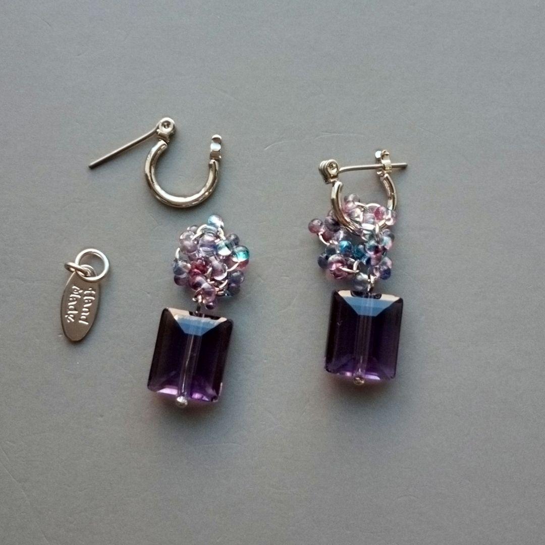 ①ガラスハートバイカラー②レッドスクエア③パープルガラス④パープルガラスハート