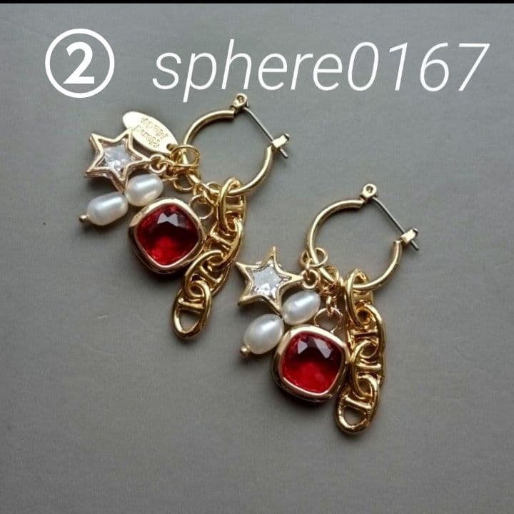 ①ガラスハートバイカラー②レッドスクエア③パープルガラス④パープルガラスハート