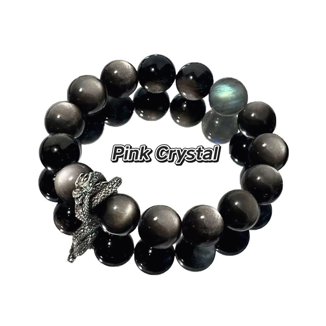 巳（蛇)年守護ブレスレット｜黒曜石×ムーンストーン（12mm・干支厄除け限定）