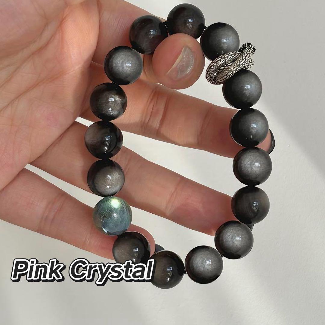 巳（蛇)年守護ブレスレット｜黒曜石×ムーンストーン（12mm・干支厄除け限定）