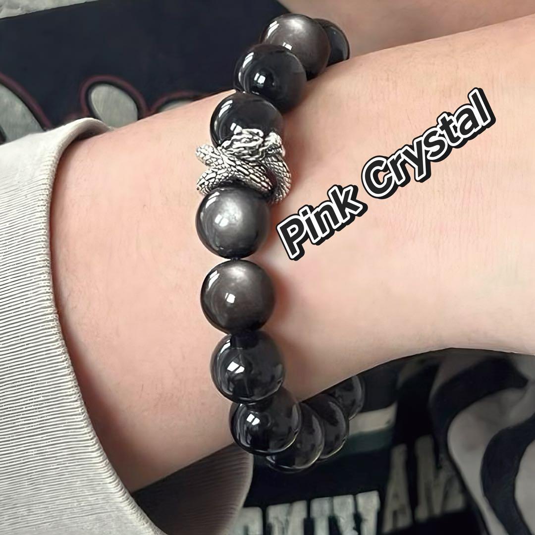 巳（蛇)年守護ブレスレット｜黒曜石×ムーンストーン（12mm・干支厄除け限定）