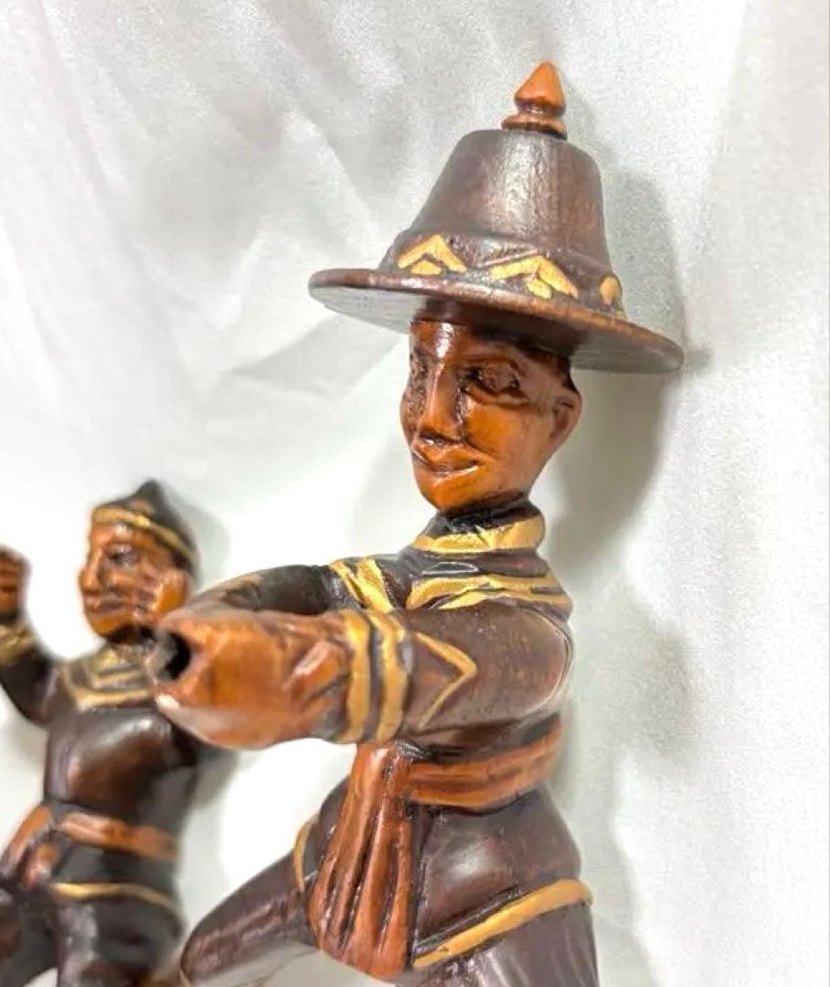 【木彫】タイ製ヴィンテージ　戦士と象