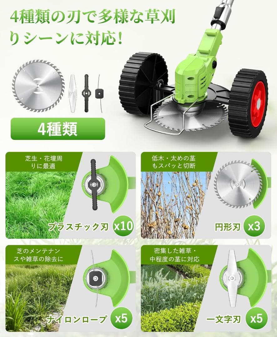 草刈り機 充電式 650W純銅モーター搭載 最大出力1880W大容量