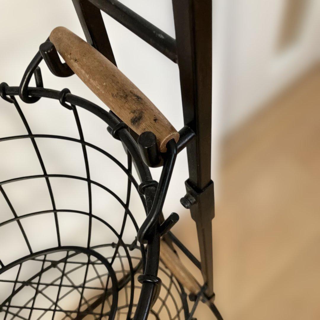 アンティーク風ブラック 3段ワイヤーバスケット