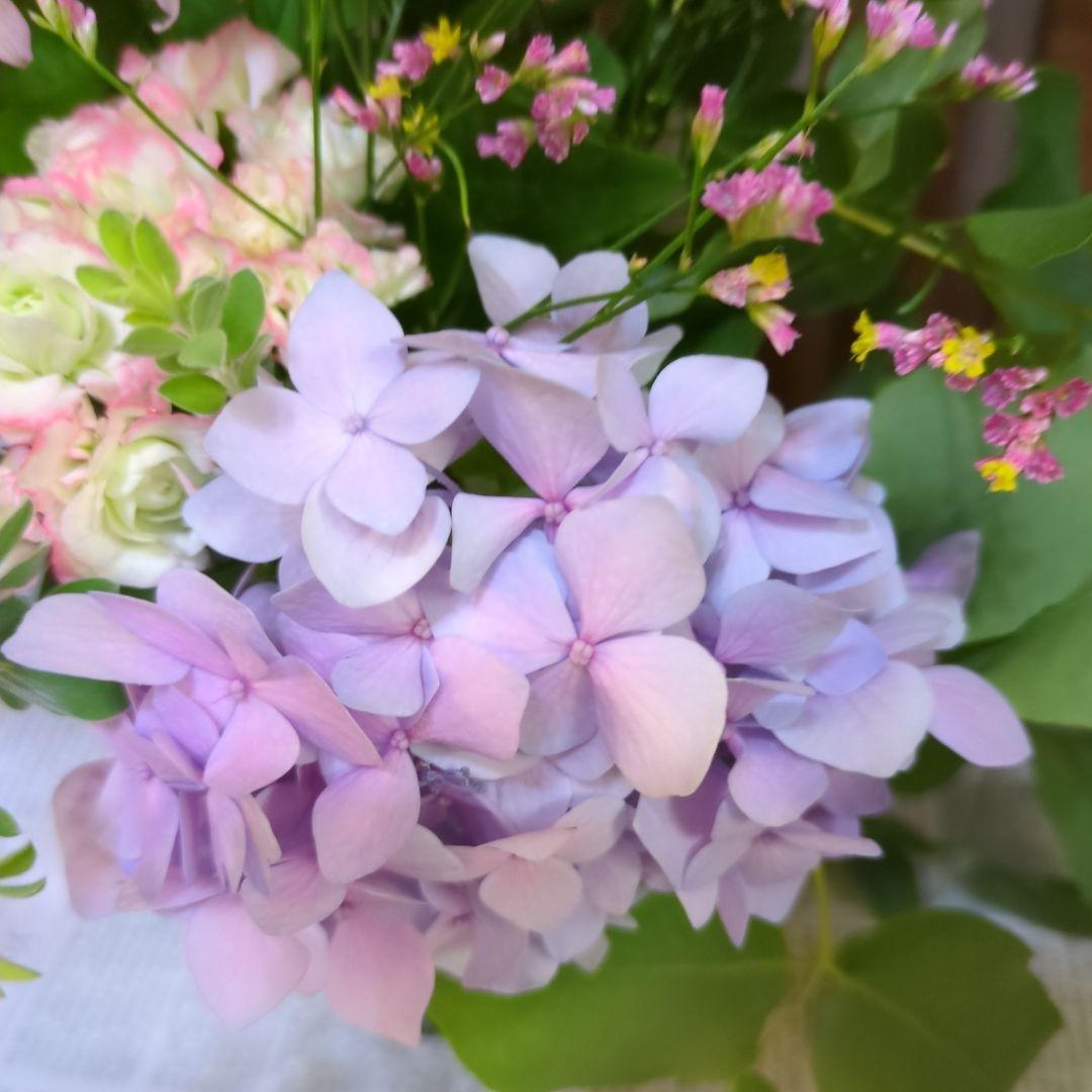 紫陽花とスモークツリー、ユーカリのブーケ　切花