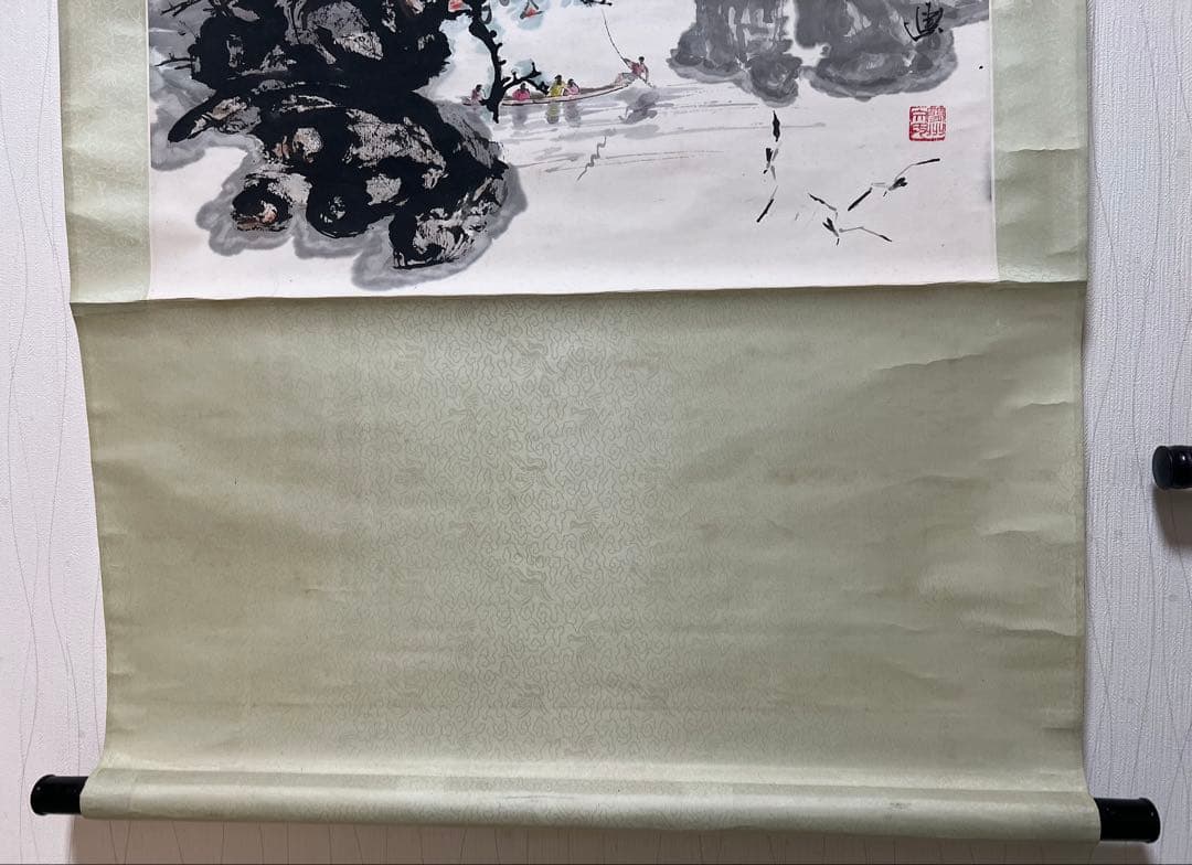 掛け軸　中国画 四川 文超福［山水ノ図］紙本　肉筆！