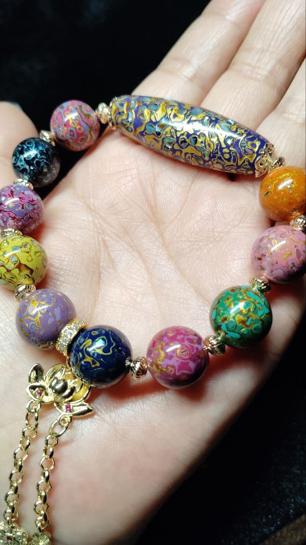 No,686 中国無形文化遺産✧伝統工芸品✧大漆12.5mm玉多宝ブレスレット