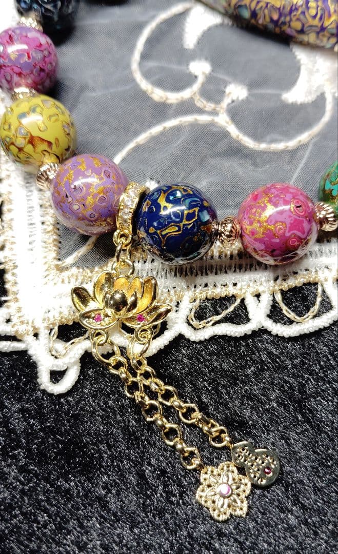 No,686 中国無形文化遺産✧伝統工芸品✧大漆12.5mm玉多宝ブレスレット