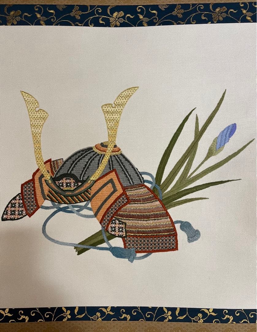 タペストリー　カブト　よろい　兜飾り　刺繍　掛け軸　五月人形