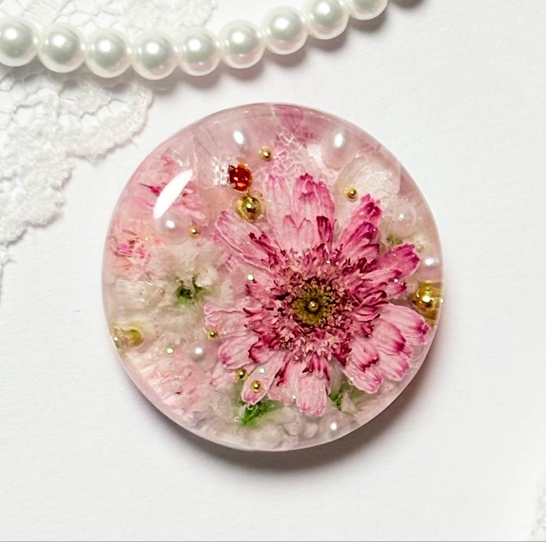 720可憐な♡レジンヘアゴム ピンク マトリカリア ホワイト〜ピンクのブーケ