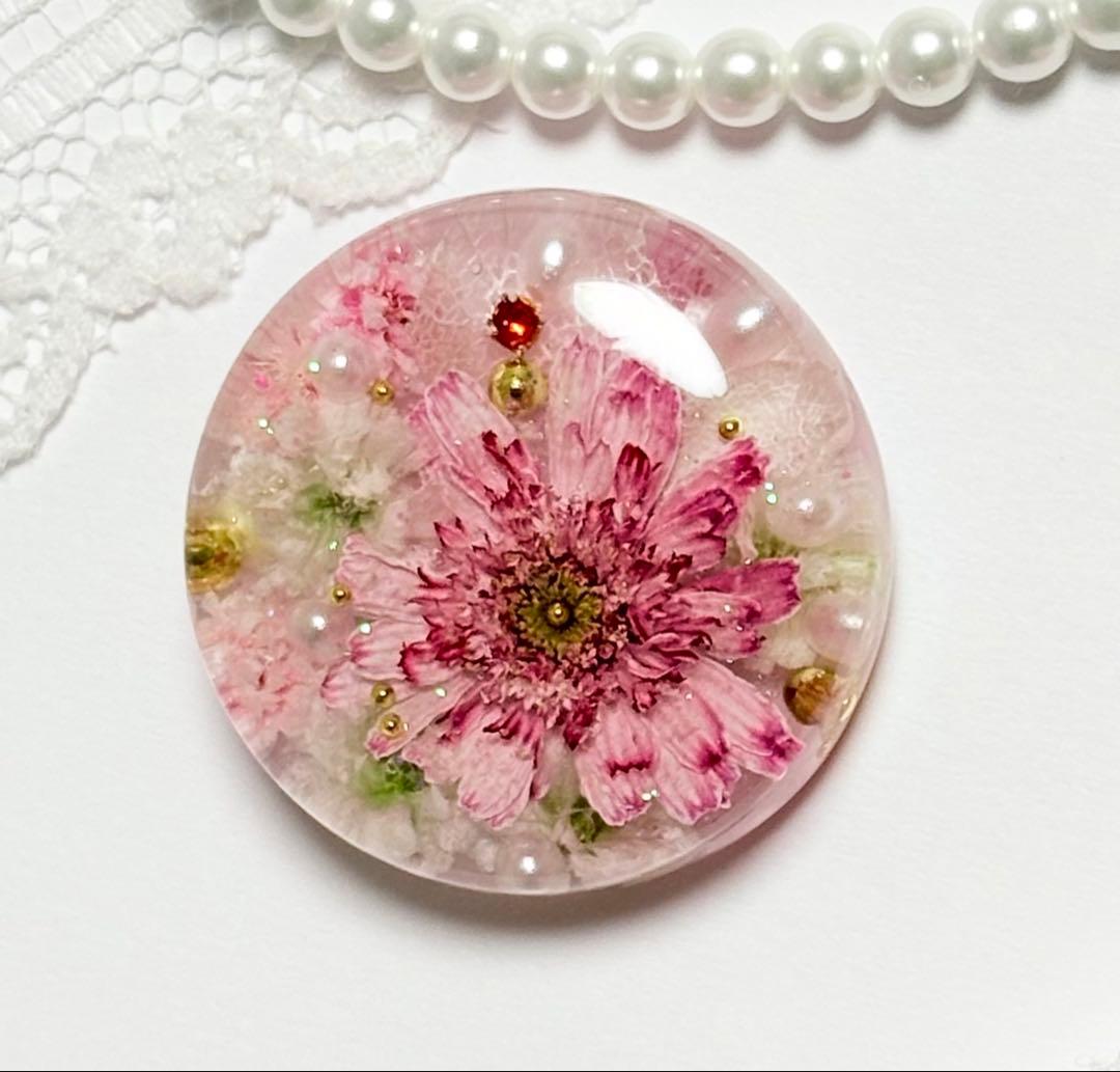 720可憐な♡レジンヘアゴム ピンク マトリカリア ホワイト〜ピンクのブーケ