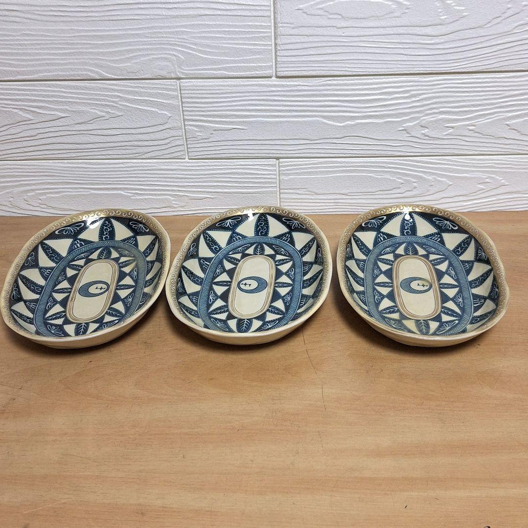 【希少】エクレクティックカイカイ ハイヤームの詩 楕円皿 3枚セット 金彩 染付