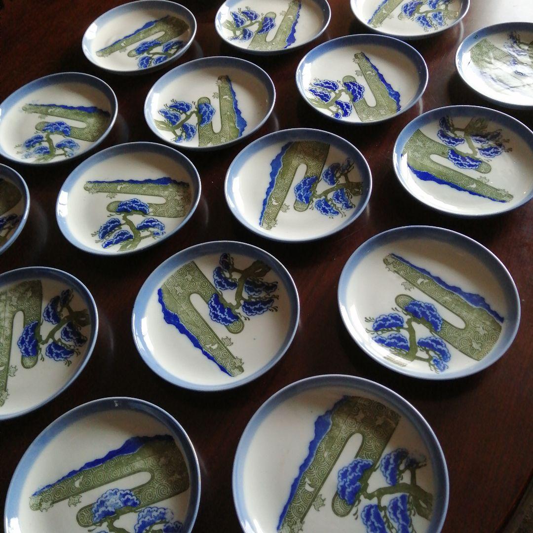 伊万里　染付千鳥松原紋皿　18枚　15.5cm　明治〜大正期