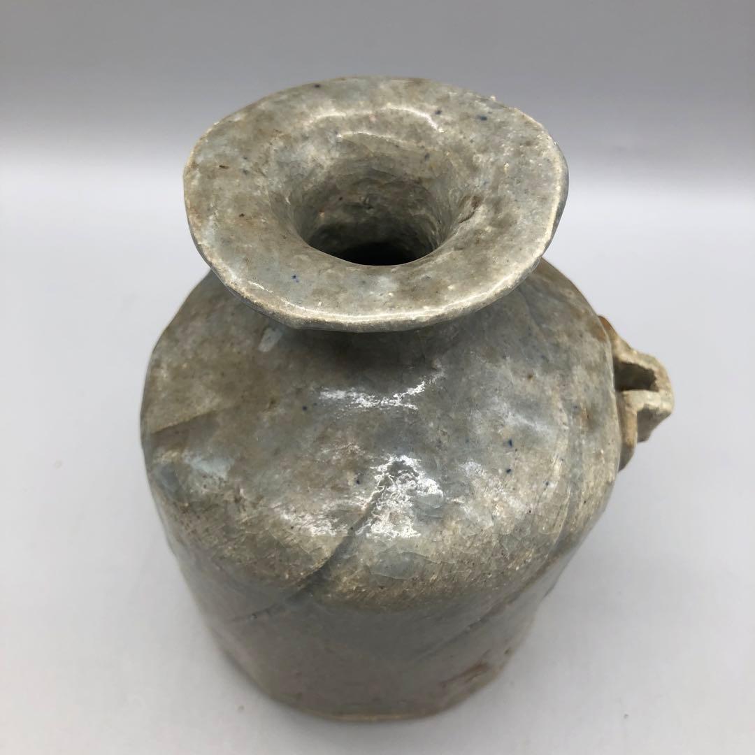 古風陶器耳付き花瓶一輪挿しフラワーベース酒器徳利14cmアンティーク骨董置物