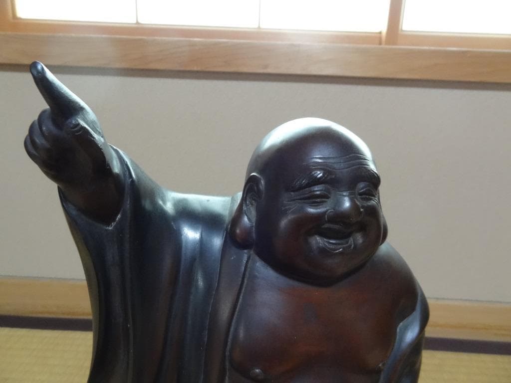 青銅製　布袋様　子連れ布袋置物　七福神 縁起物　オブジェ　重量約9.8㎏