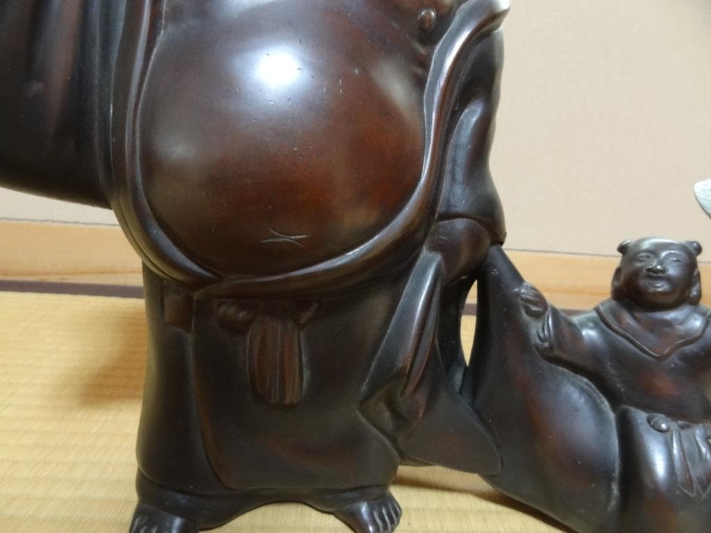青銅製　布袋様　子連れ布袋置物　七福神 縁起物　オブジェ　重量約9.8㎏