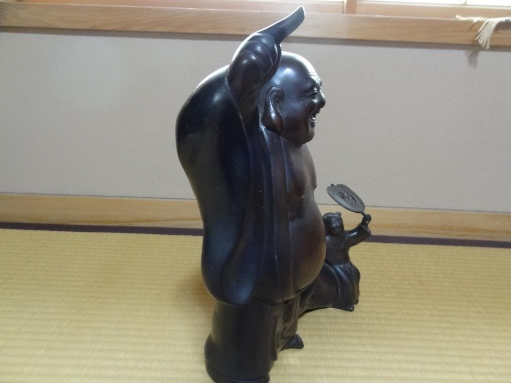 青銅製　布袋様　子連れ布袋置物　七福神 縁起物　オブジェ　重量約9.8㎏