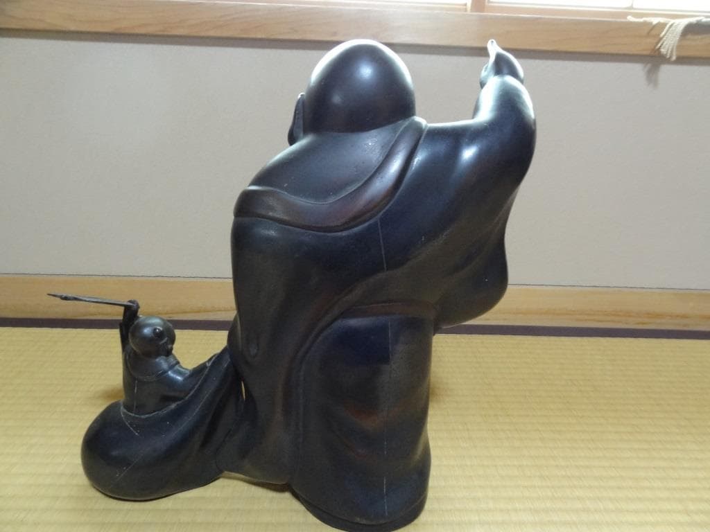 青銅製　布袋様　子連れ布袋置物　七福神 縁起物　オブジェ　重量約9.8㎏