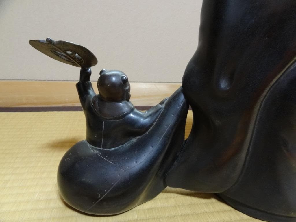 青銅製　布袋様　子連れ布袋置物　七福神 縁起物　オブジェ　重量約9.8㎏