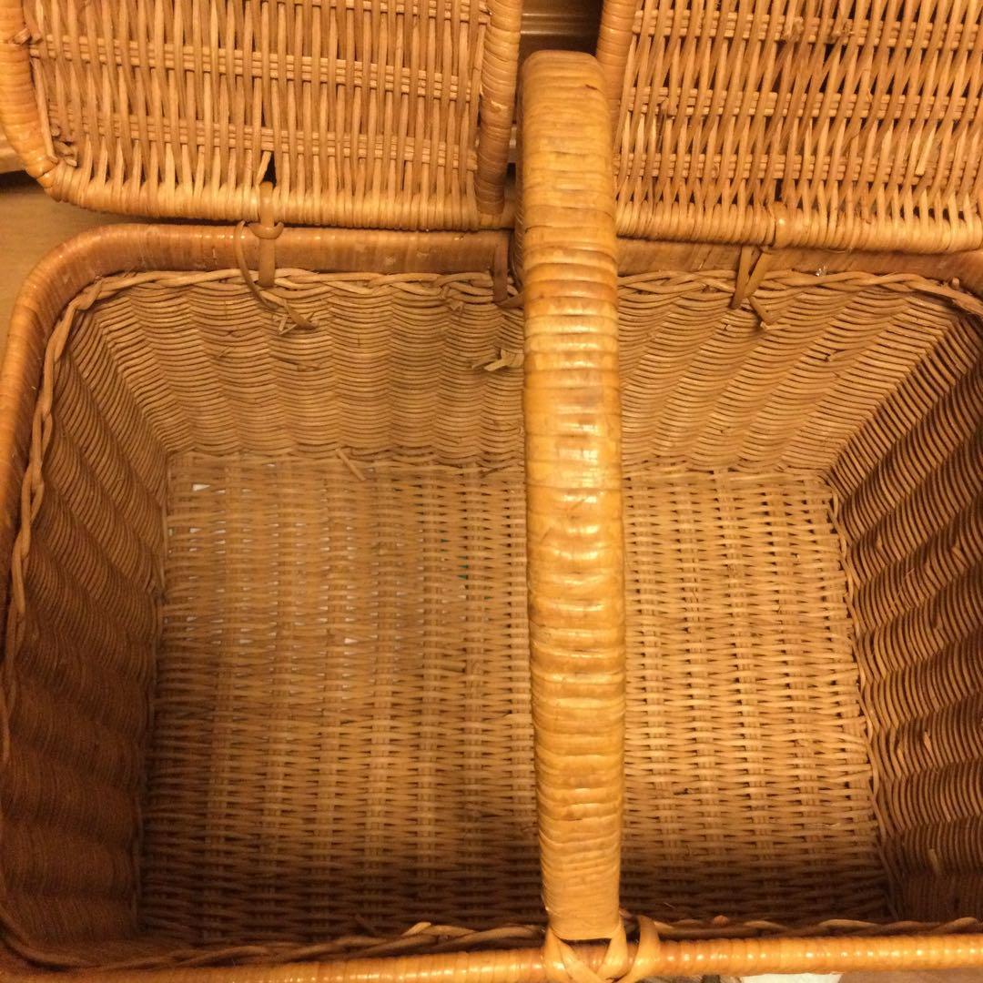 天然ラタン 蓋付きバスケット　大きいサイズ　ピクニックバスケット