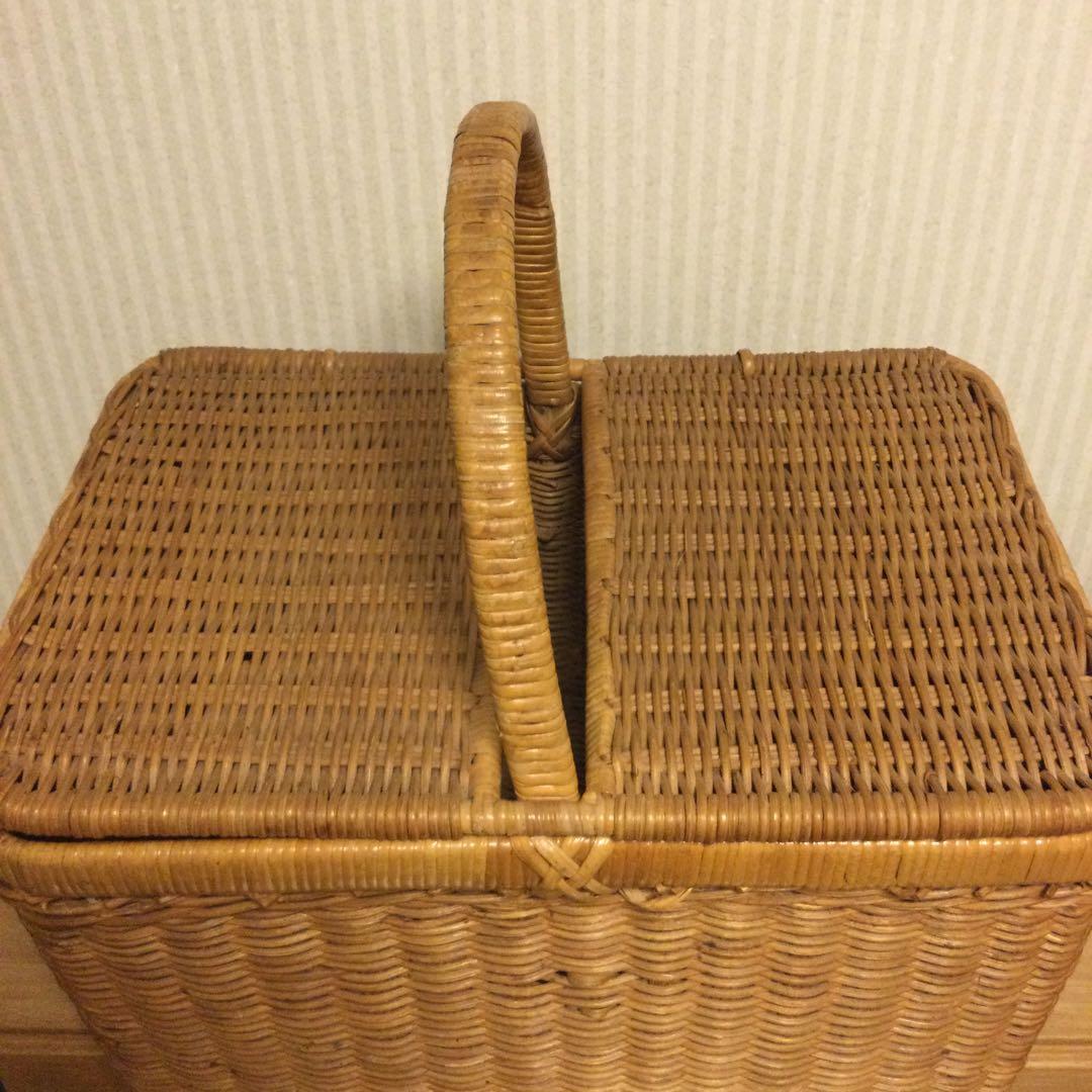 天然ラタン 蓋付きバスケット　大きいサイズ　ピクニックバスケット