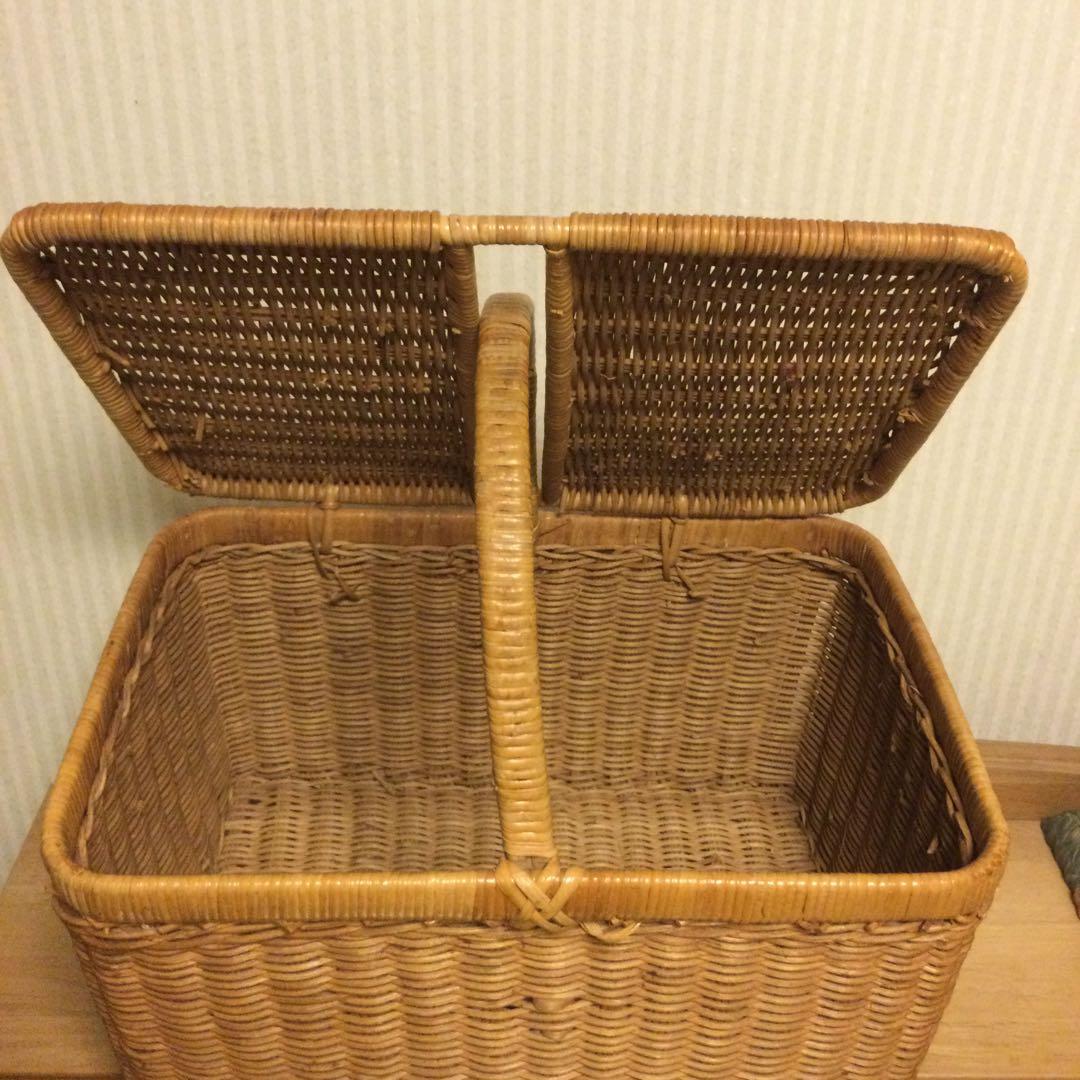 天然ラタン 蓋付きバスケット　大きいサイズ　ピクニックバスケット