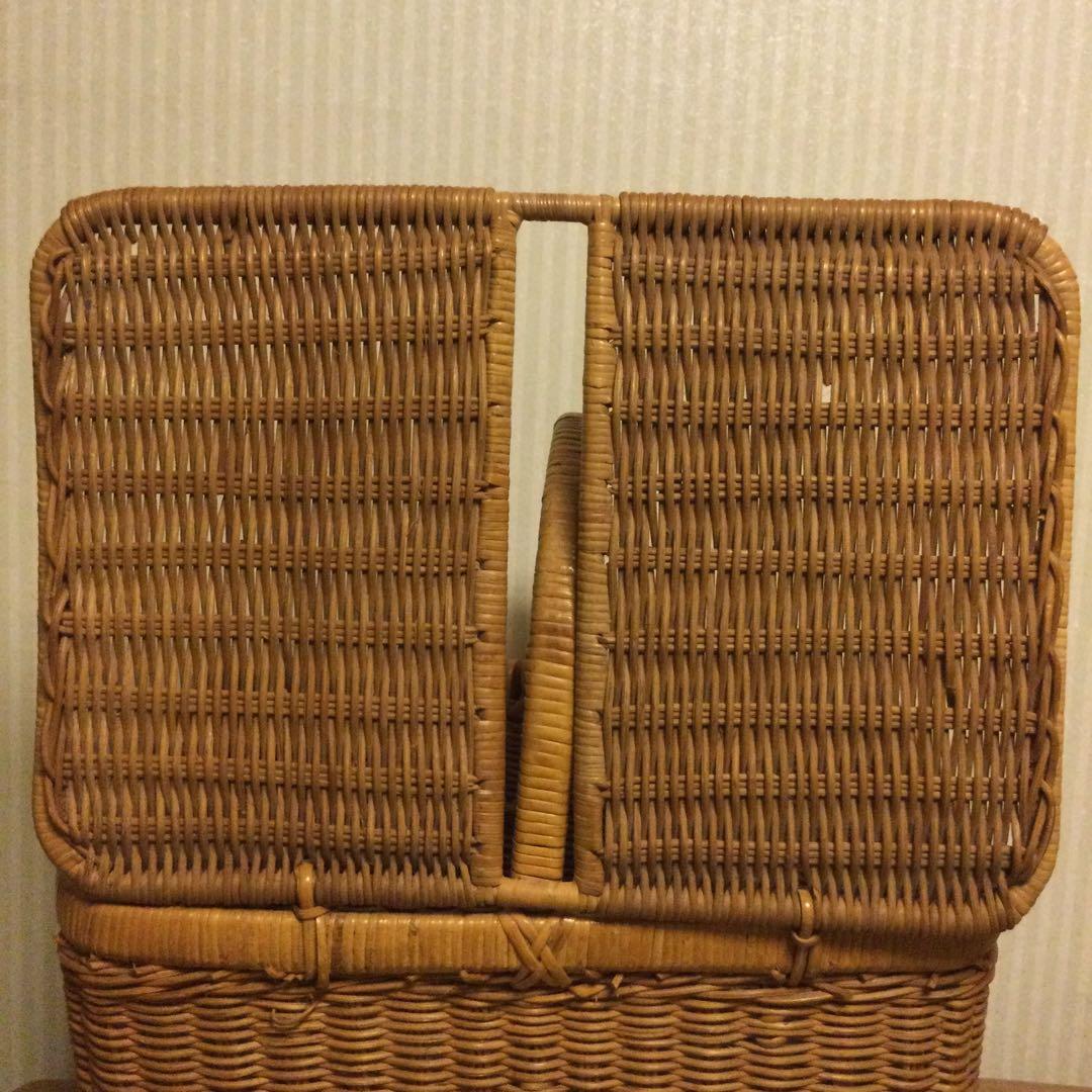 天然ラタン 蓋付きバスケット　大きいサイズ　ピクニックバスケット