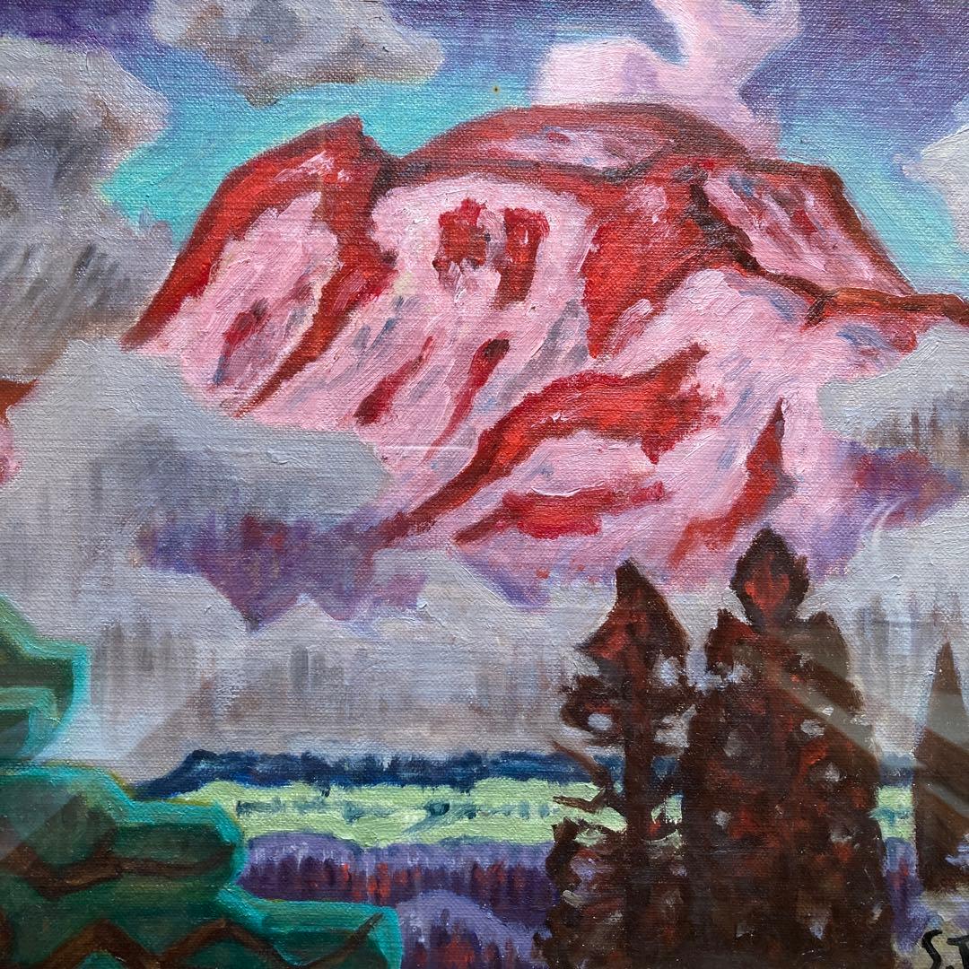 高木四郎「浅間山(暁)」昭和62年額46×55油絵32×41cm￼ 6Ｆ独立展