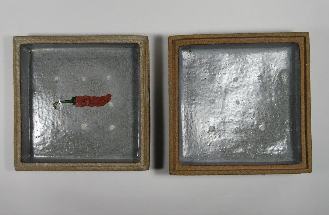 希少！上位作！【伊藤東彦】布目茄子文陶箱（共箱、共布、栞コピー）。本物保証！。