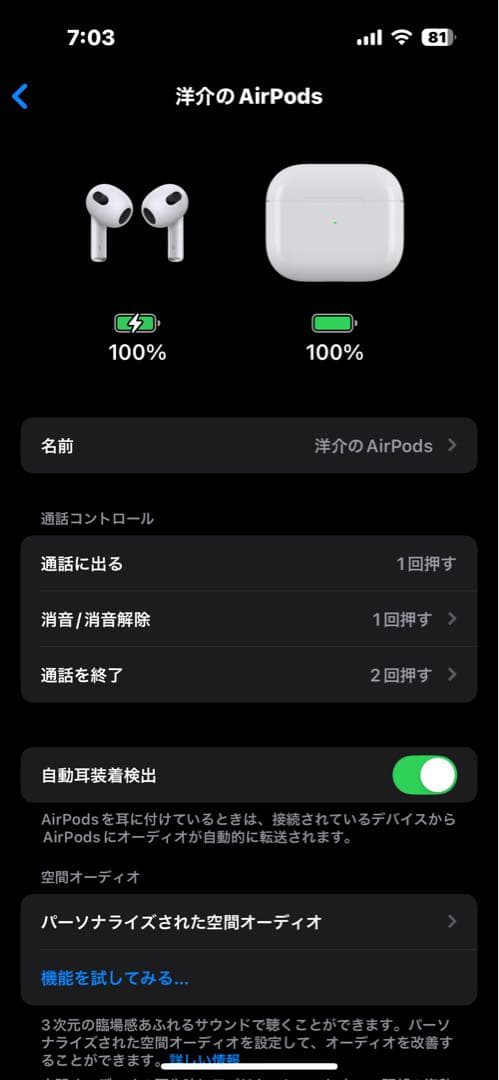 Apple AirPods 本体 第3世代/動作確認済み <No.847>