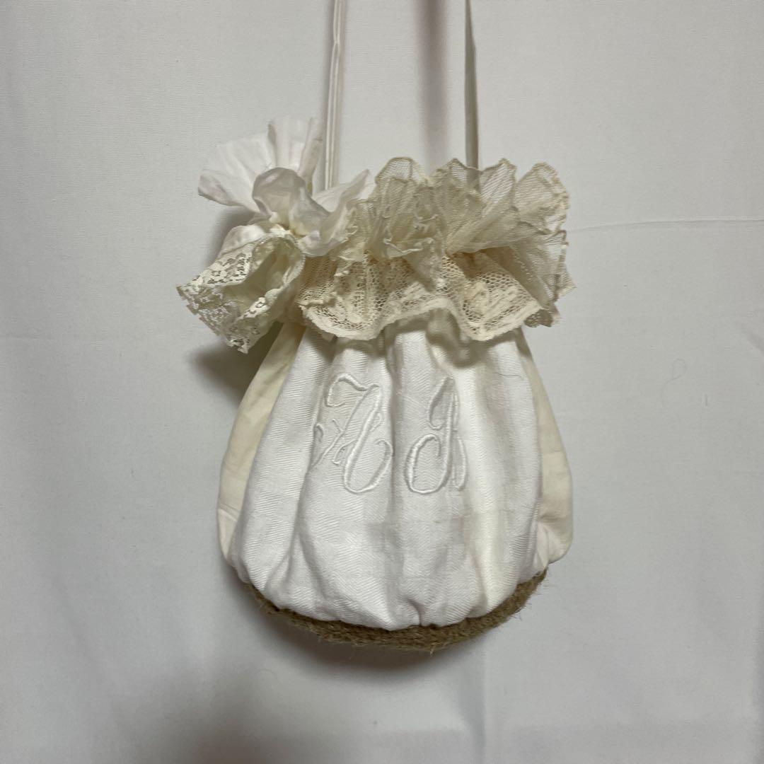 ホワイトモノグラムポシェット　フランスアンティークリメイクポシェット