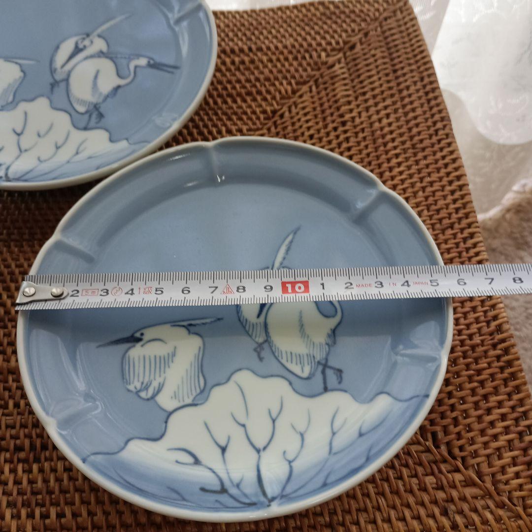 青色 鶴の絵柄 浅皿 3枚セット　有田焼